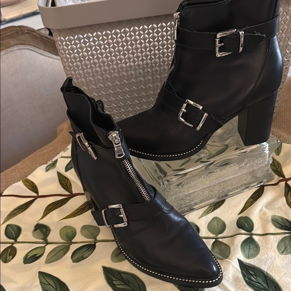 Steve Madden Black Heeled Boots with Buckle Details